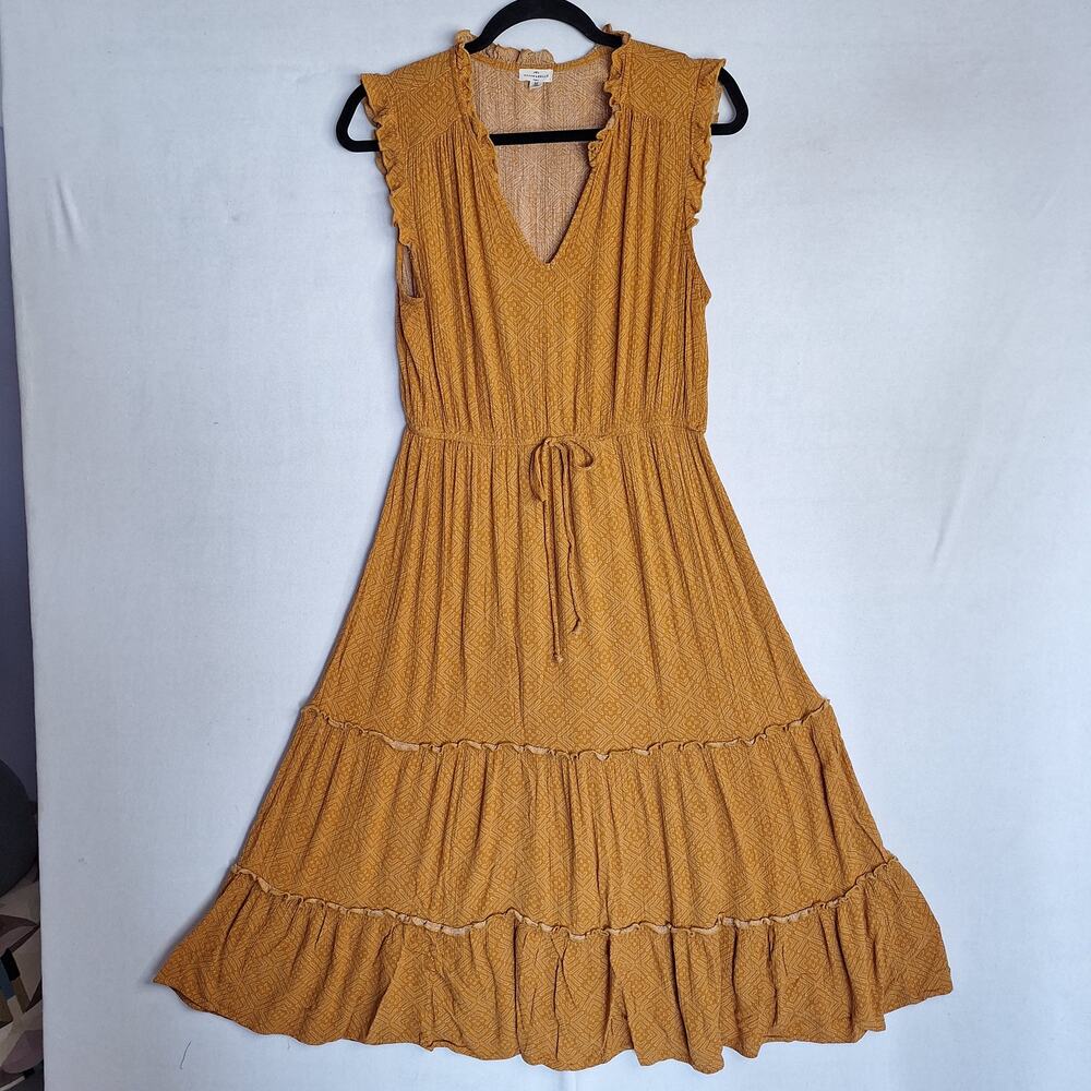 Mason And Belle Dress Sz M Mustard Geometric Tiered Boho Cottage Cowgirl Prairie